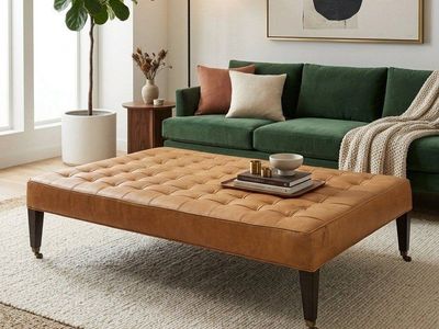 GORGOUS XL Lee Industries Fawn Leather Ottoman on Casters