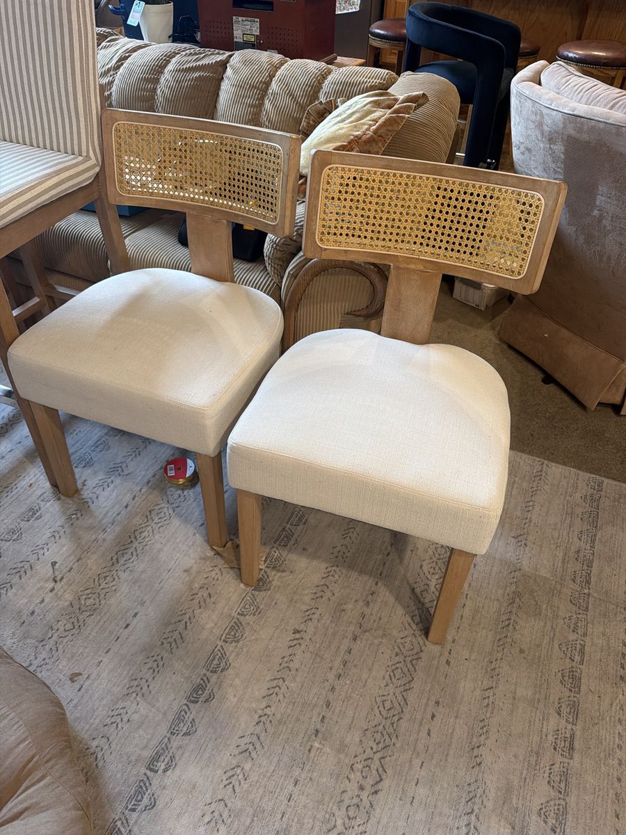 Set of 2 Cane Back Dining Chairs with Upholstered Seats