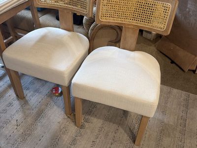 Set of 2 Cane Back Dining Chairs with Upholstered Seats