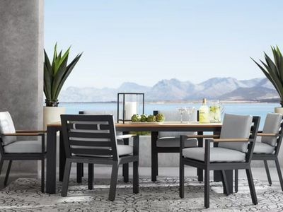 Outdoor Dining Set - Modern Patio Furniture with 6 Chairs and Wood-Accented Table