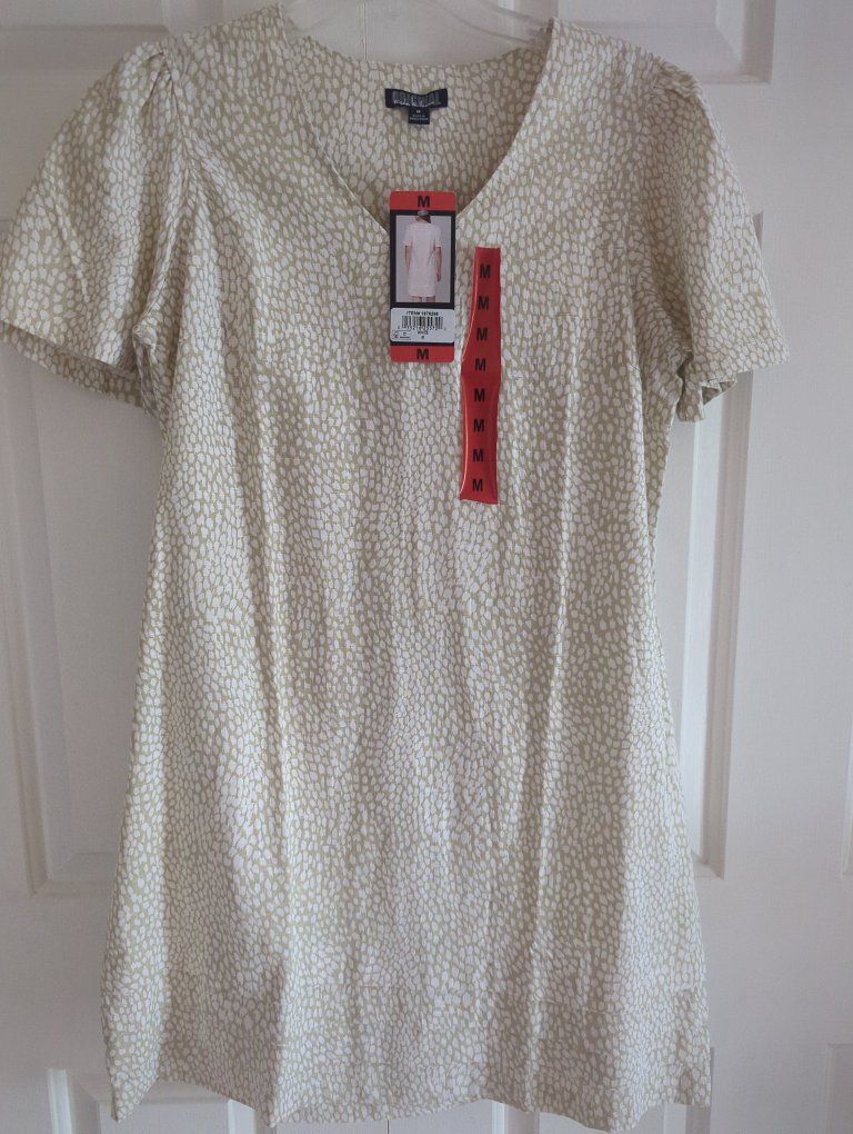 original. Nicole Miller Short Sleeve Linen Tunic Dress Size M