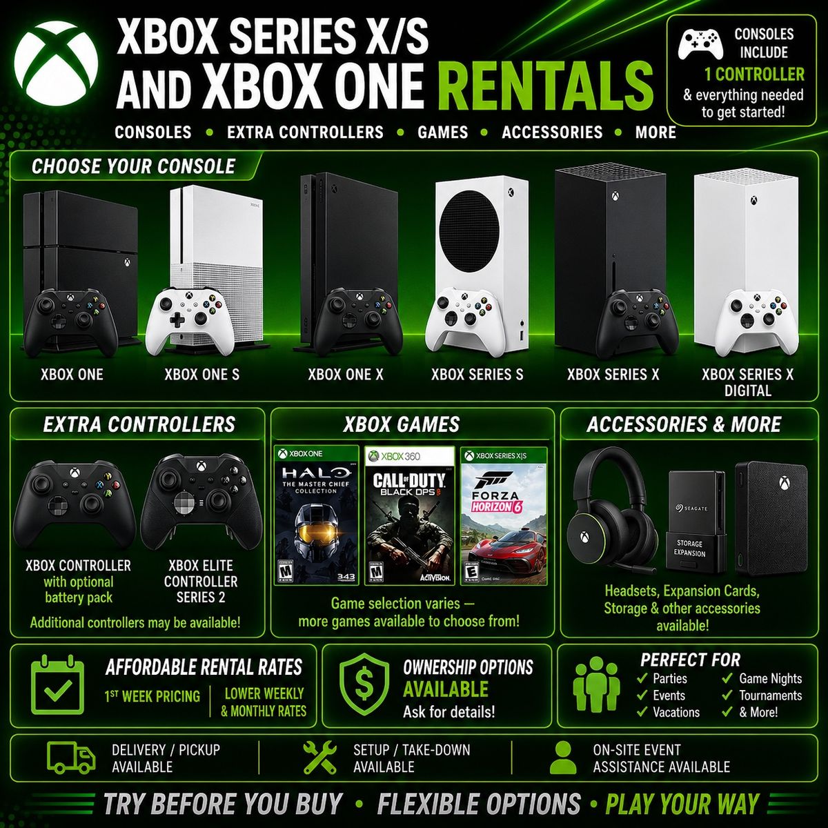 Rent Xbox Series X / S and Xbox One Consoles, Hardware, Games, Controllers, Accessories, and More