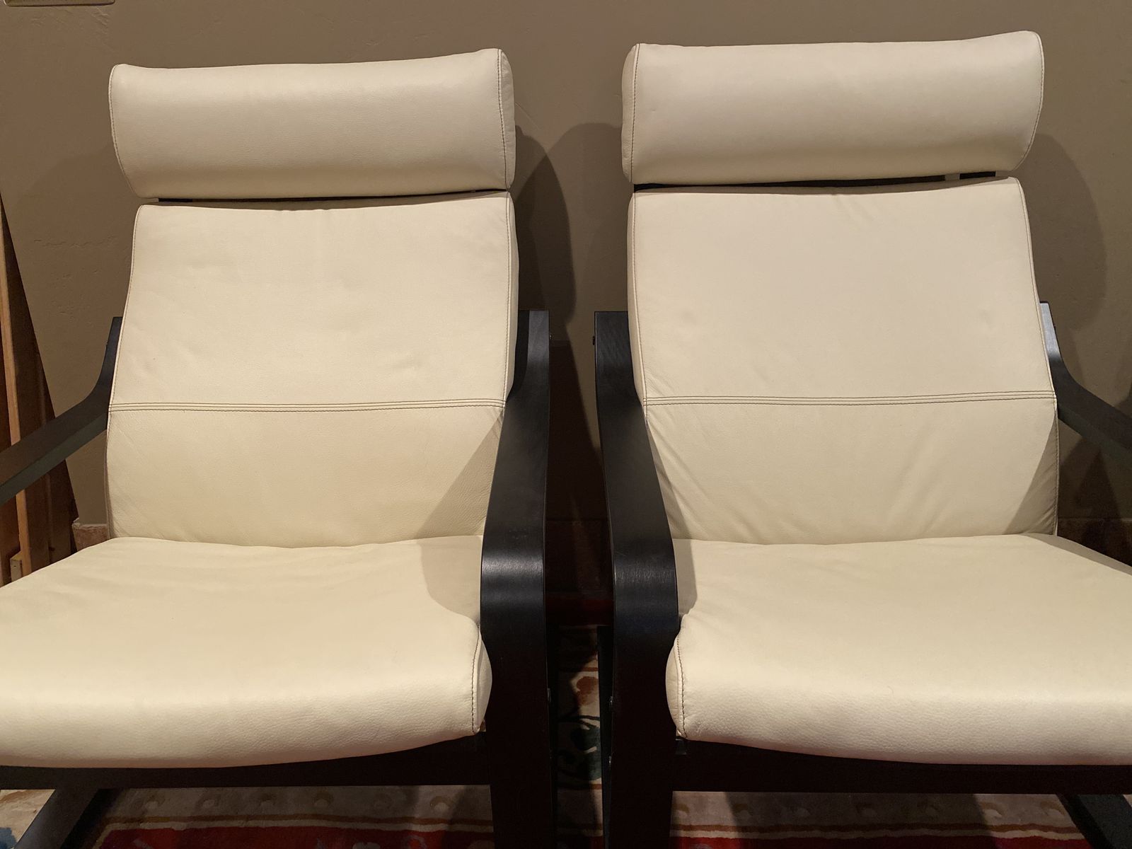 IKEA POÄNG Armchairs (2) w/Leather Cushions