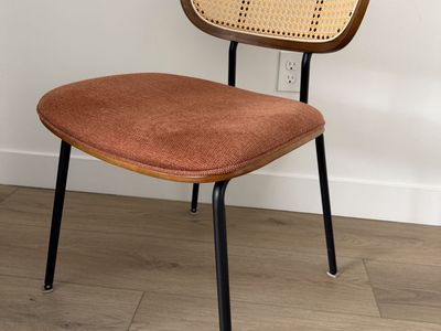 4x Modern Chairs with Rattan Back and Orange Fabric β Set of 4