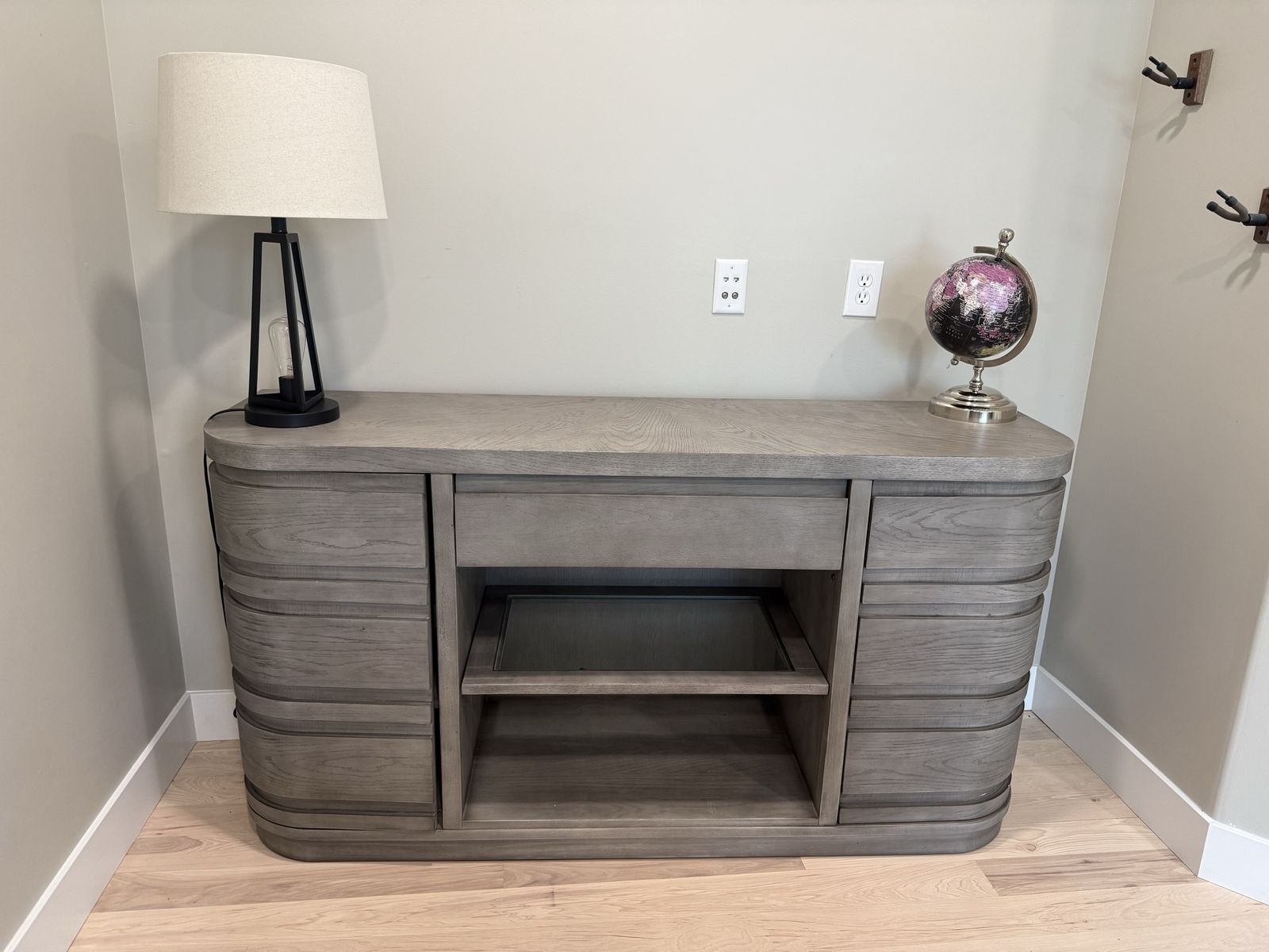 Beautiful Console Table Gray Wood with Drawers & Shelf Media Console Entryway