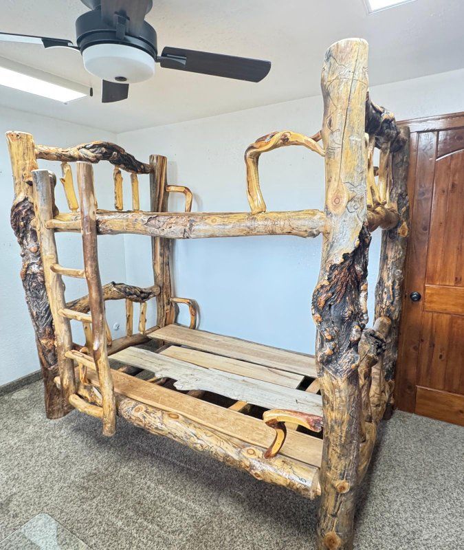 Unique Rustic Log Wood Bunk Bed Frame - Handcrafted Tree Branch Design, Twin Size