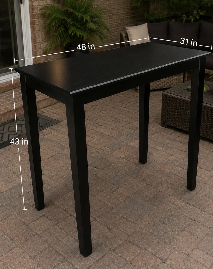 Sleek Black Wood Dining Table - 48" L x 31" W x 43" H - Bar Height Table