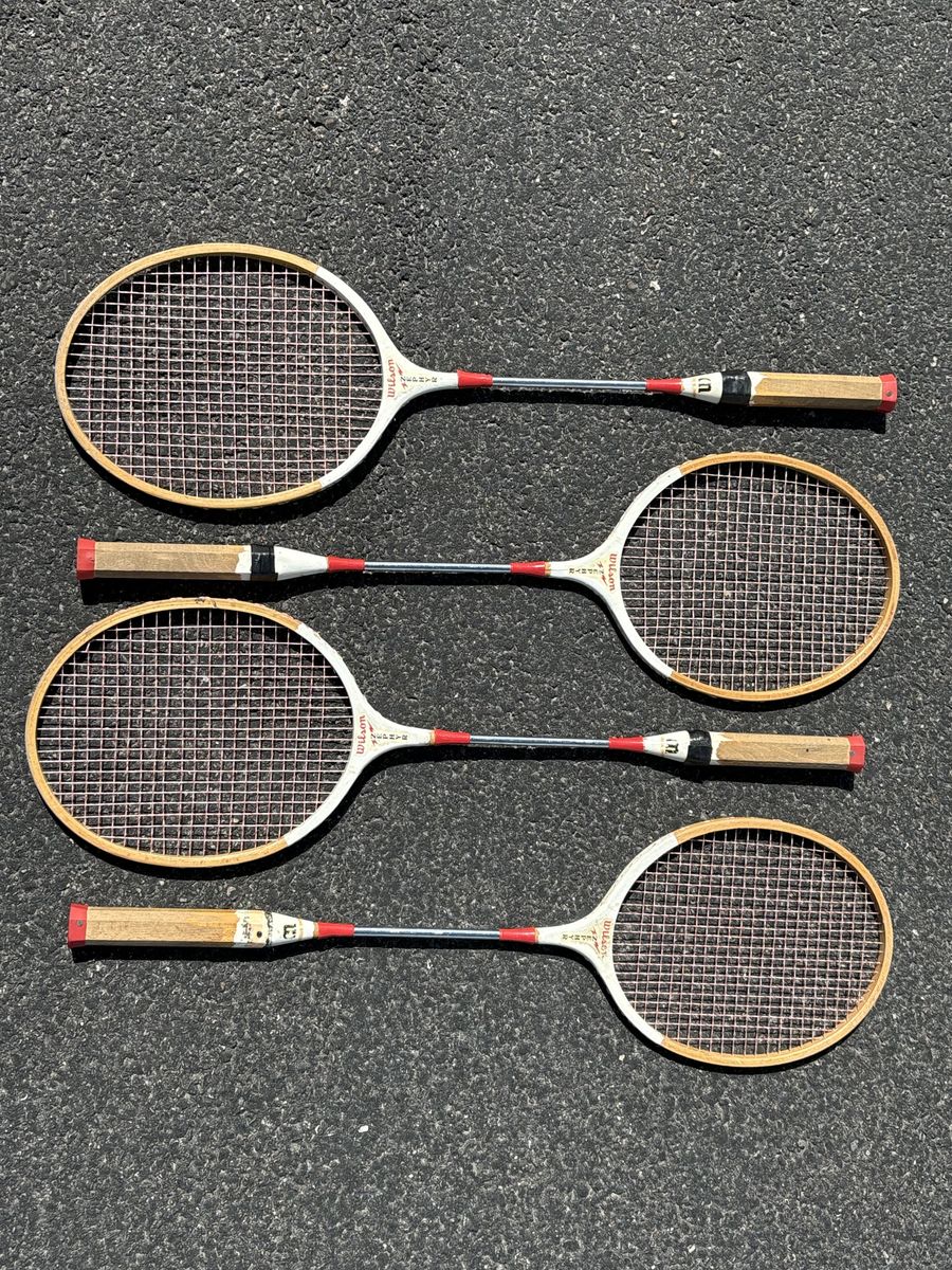 Vintage wooden badminton rackets. Awesome wall decorations