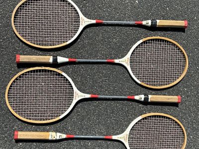 Vintage wooden badminton rackets. Awesome wall decorations