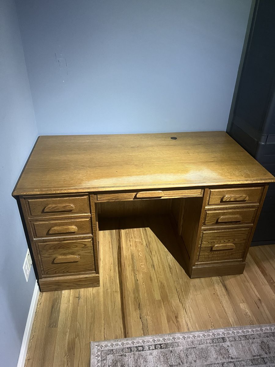 Solid Wood Executive Desk with Multiple Drawers and Cord Management