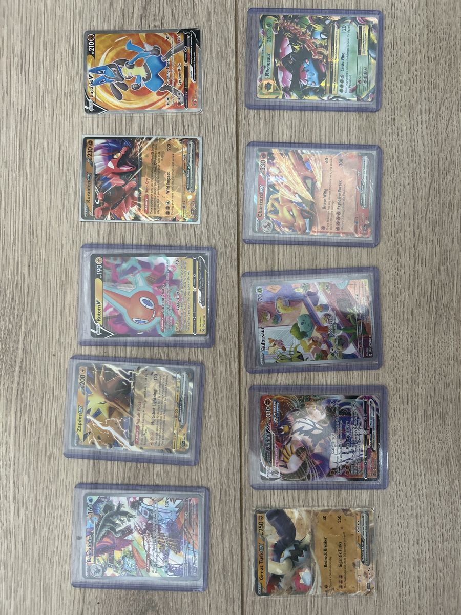Pokémon Trading Card Lot - Zapdos, Rotom V, Koraidon, Lucario V, Great Tusk EX, Bulbasaur, Charizard EX, Venusaur
