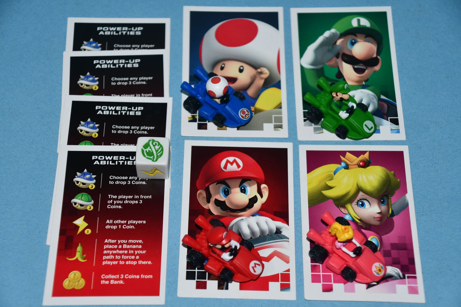 MONOPOLY "MARIOCART" REPLACEMENT CHARACTERS, 8 CARDS & POWER UP DICE ~ CLEAN!