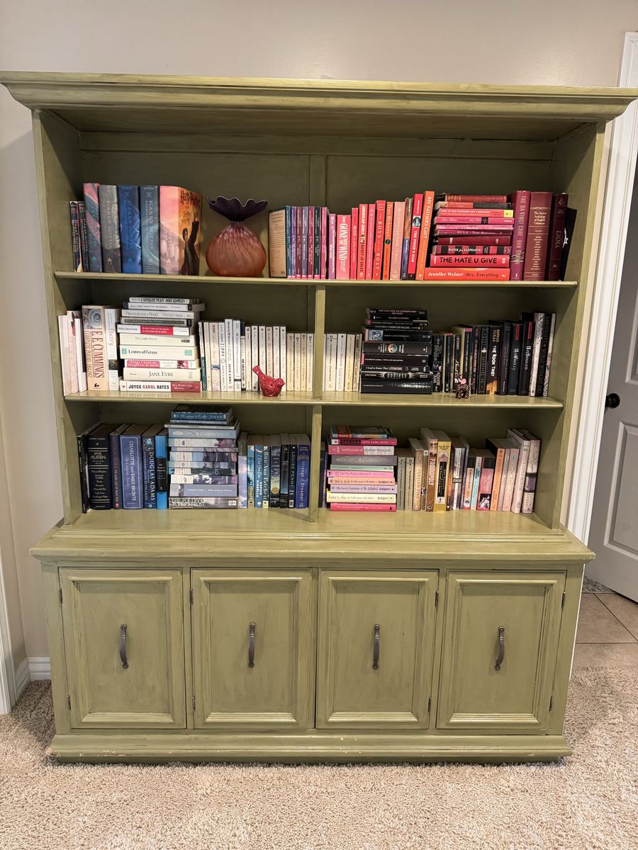 Rustic Olive Green Wooden Display Cabinet / Bookshelf with Storage