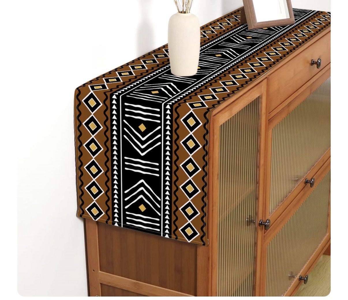 Tribal Aztec Style Table Runner Brown Black Geometric Pattern Decorative Linens