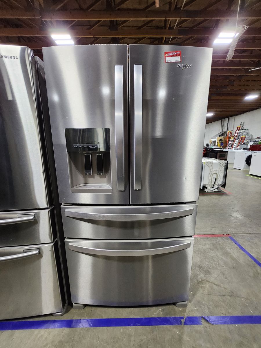 GREAT WHIRLPOOL STAINLESS STEEL 4 DOOR FRIDGE! W-WARRANTY