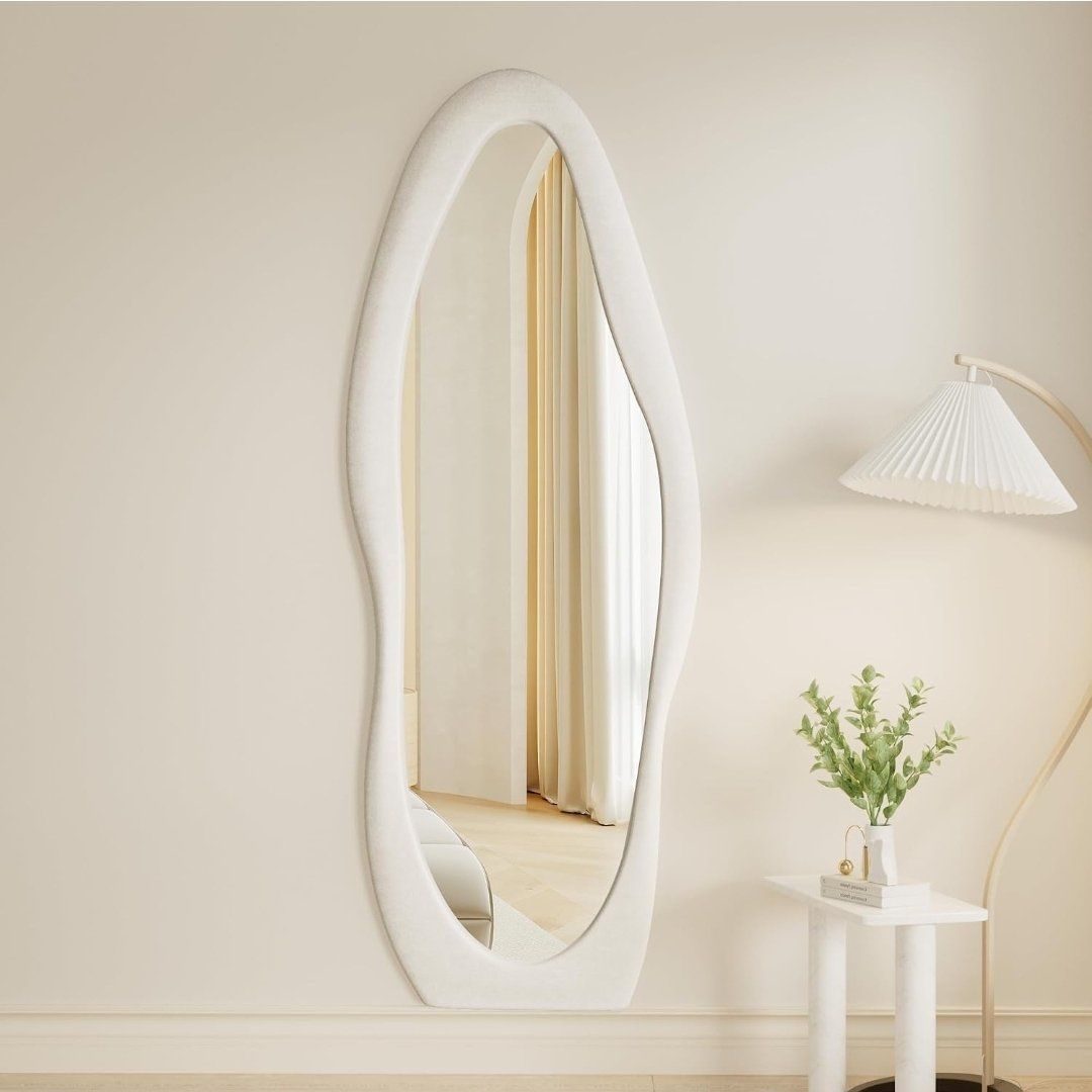 White Full-Length Arched Floor Mirror – Soft Padded Frame # 471
