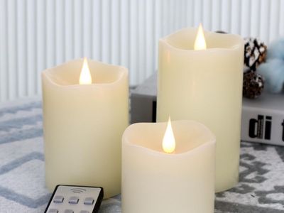 Realistic Flameless LED Pillar Candles with Remote Control, Set of 3 (3", 4", 5" H)
