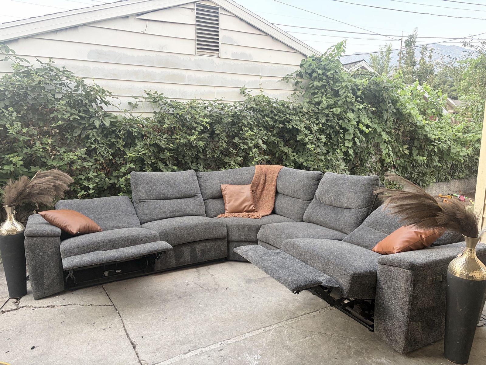 Gray Fabric Power Reclining Sectional Sofa with Power Controls