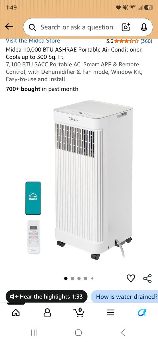 Midea 10,000 BTU Smart Portable Air Conditioner Wi-Fi