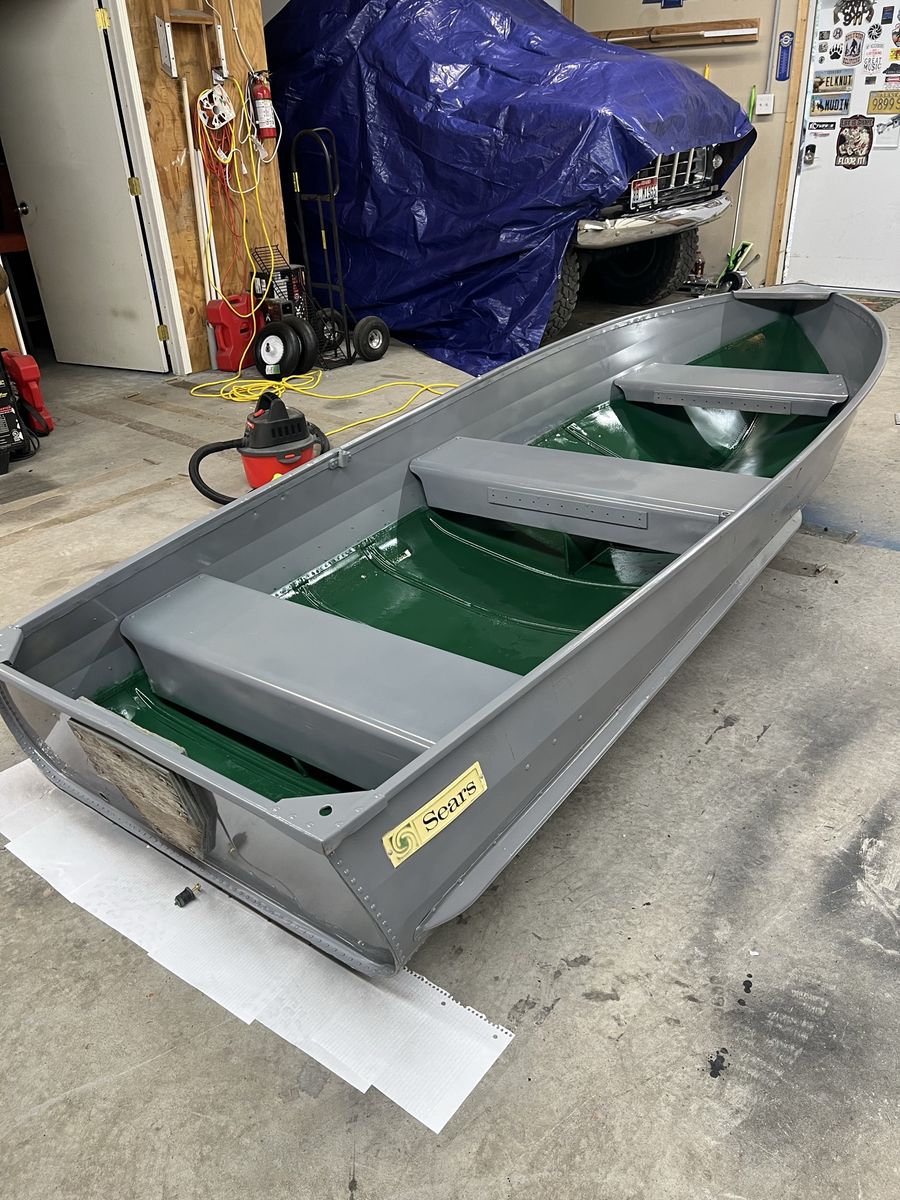 1977 Sears Gamefisher Jon Boat w/ 9.8 Mercury Motor, Fish Finder & Trailer - Fully Restored