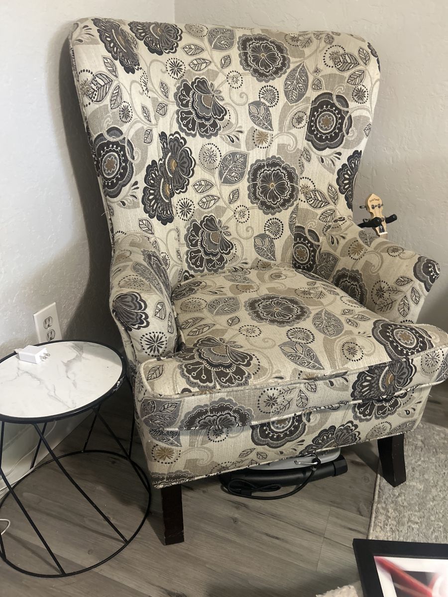 Grey and cream wingback chair
