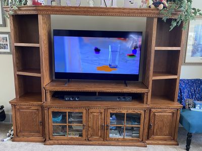 Oak Wood Entertainment Center TV Stand Wall Unit with Bookcases & Cabinets