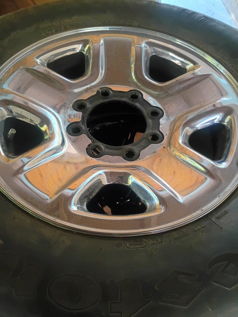 Set of 5 LT275/70R18 Firestone Transforce HT Tires on Chrome 8-Lug Rims