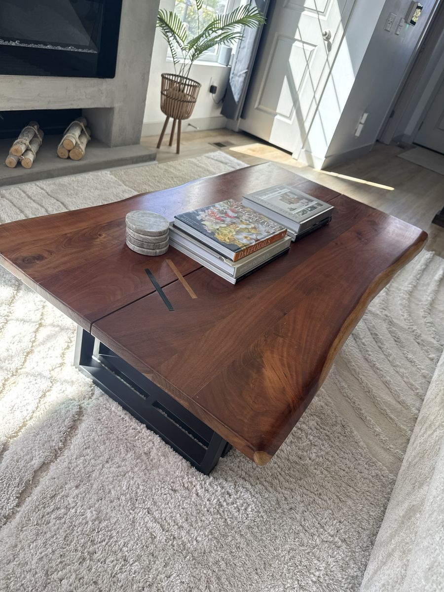 RC Willey Live Edge Solid Wood and Metal Coffee Table