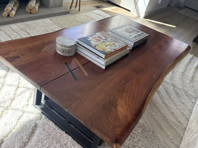 RC Willey Live Edge Solid Wood and Metal Coffee Table