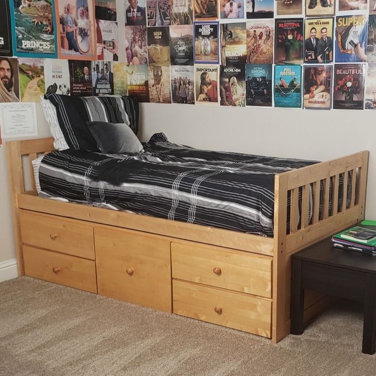 Set of 2 Wooden Twin Bed Frames with 3 Storage Drawers - can be bunk beds - $175each/$300both