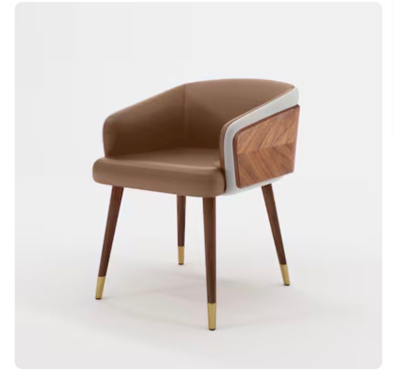Brand new Luxury Mid-Century Modern Dining Chair - Brown Leather, Walnut Wood, Gold Accents
