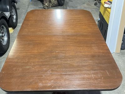Vintage Solid Wood Pedestal Dining Table - Dark Cherry Finish, Extendable
