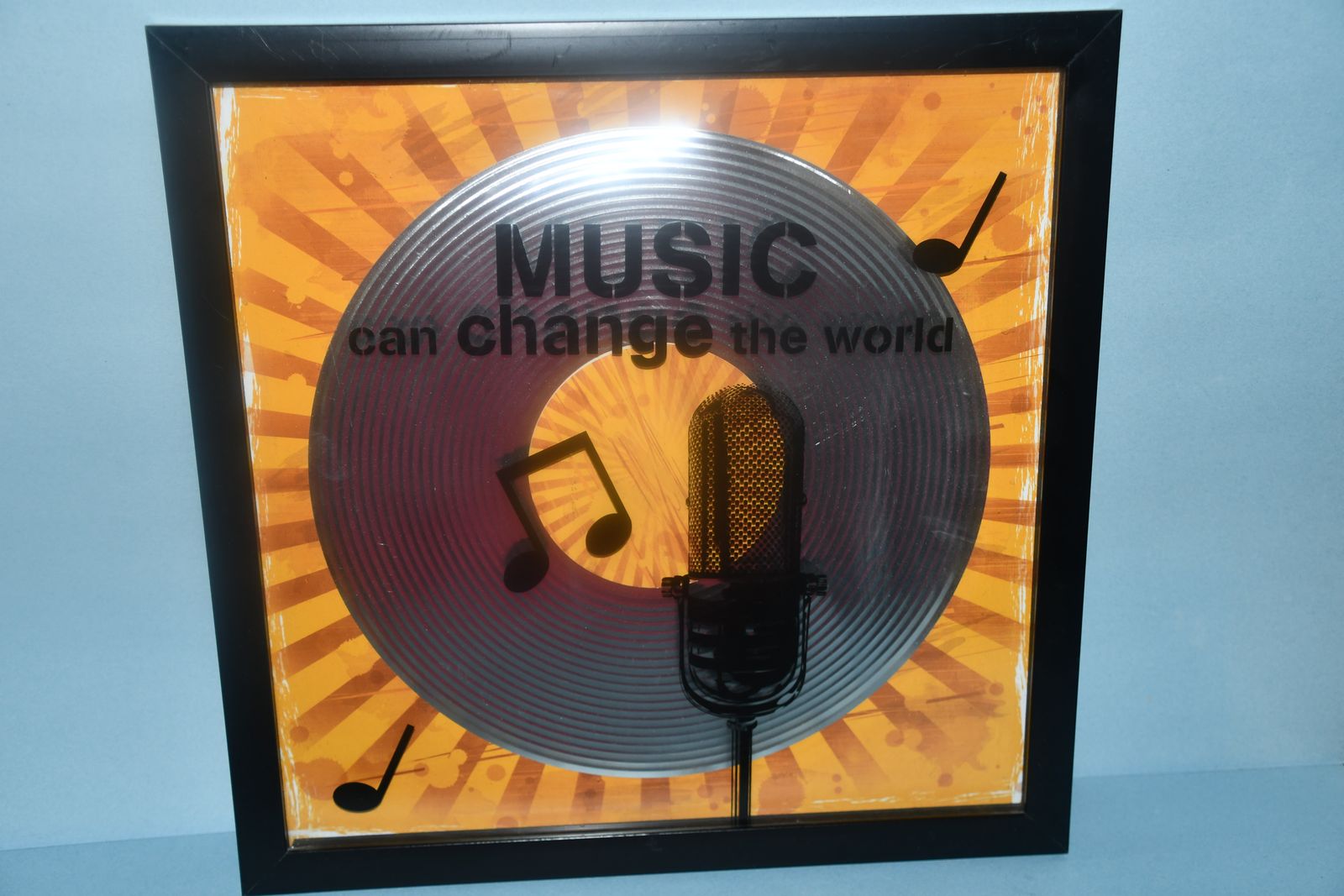 "MUSIC CAN CHANGE THE WORLD" PICTURE ~ 15" x 15" ~ BLACK FRAME ~ $5