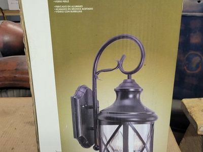 Portfolio Outdoor Wall Lantern Rubbed Oil Bronze Seeded Glass Light #230092
