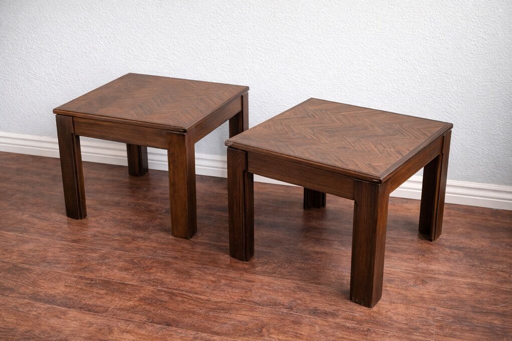Solid Wood End Tables – Herringbone Top (Set of 2)