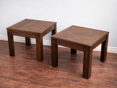 Solid Wood End Tables – Herringbone Top (Set of 2)