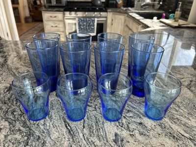 Set of 12 IKEA Blue Glasses – Retro Drinkware