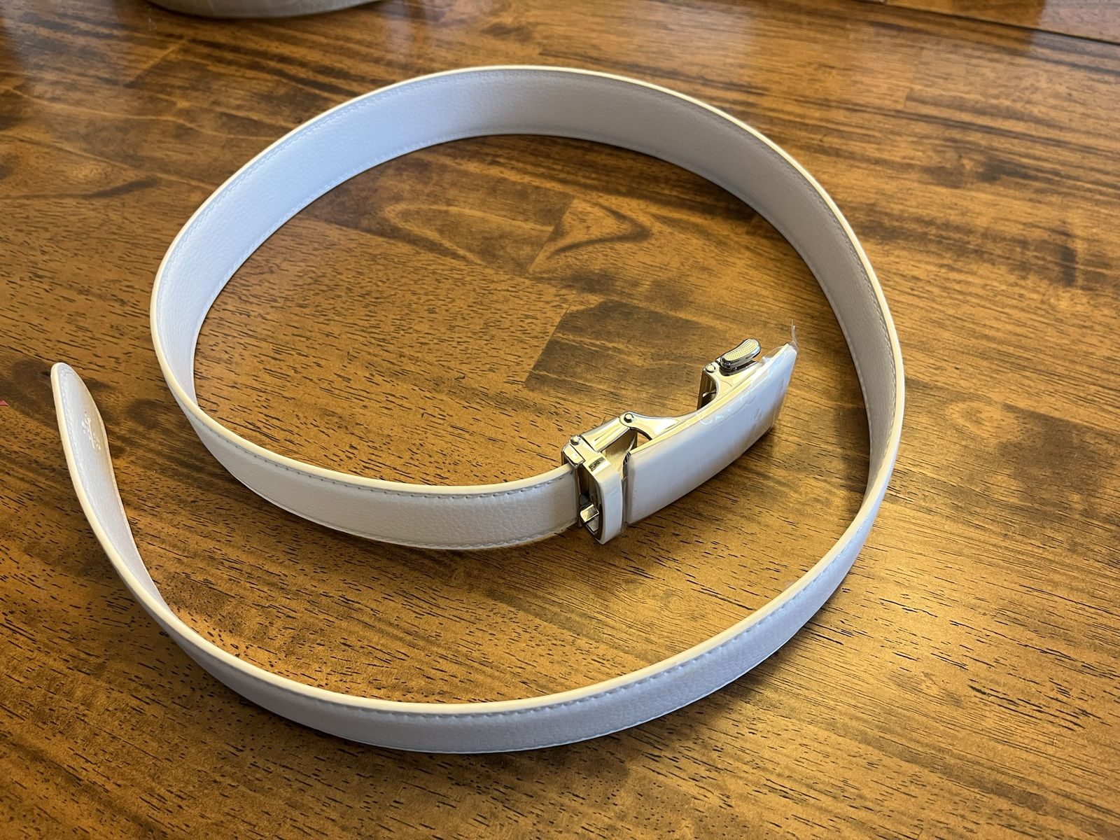 White Leather Ratchet Belt