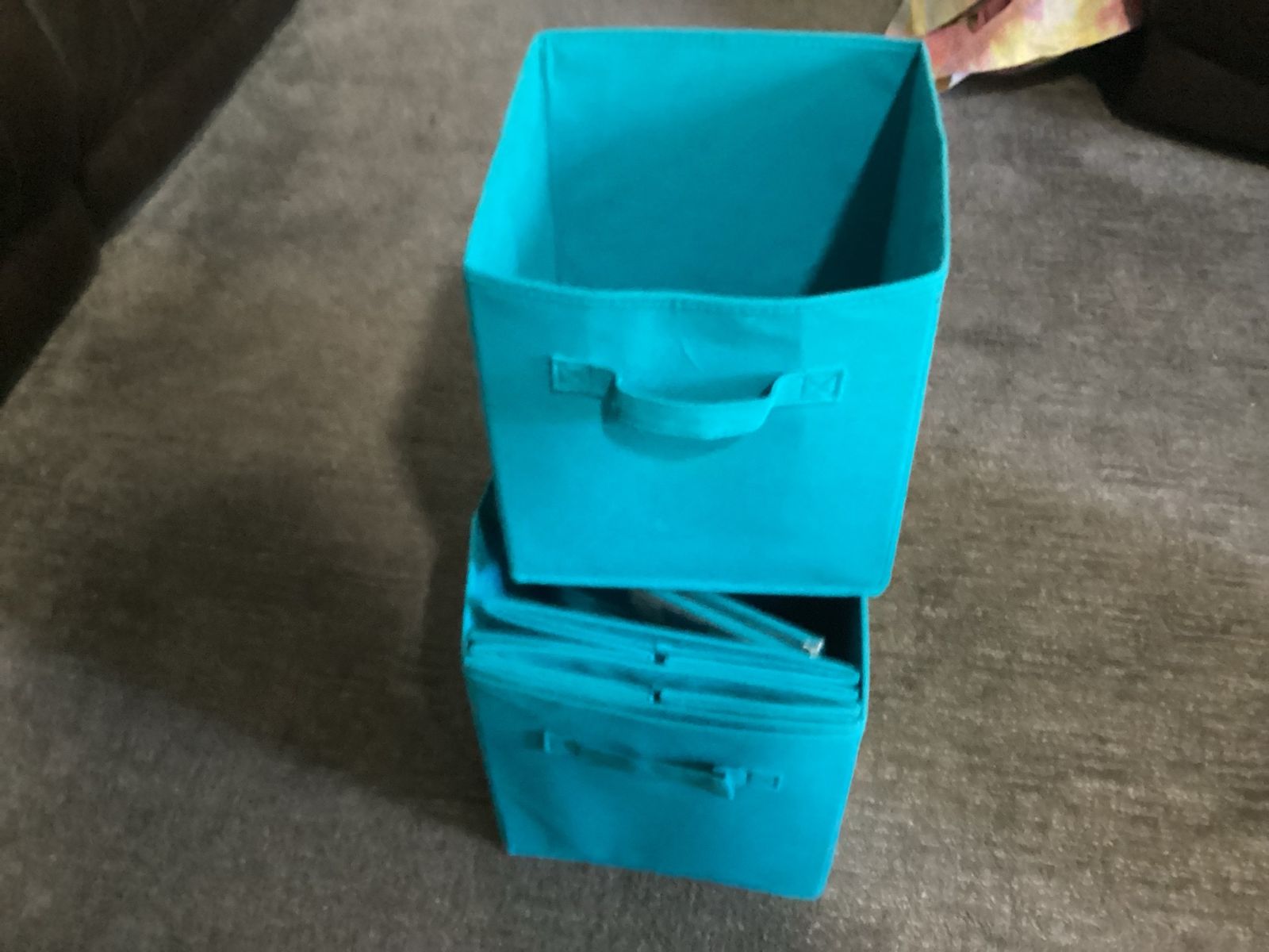 Turquoise Fabric Storage Cubes Collapsible Bins with Handle