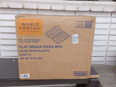 World Centric Compostable Flat Bread Pizza Box - Case of 200 (4/50 CT)