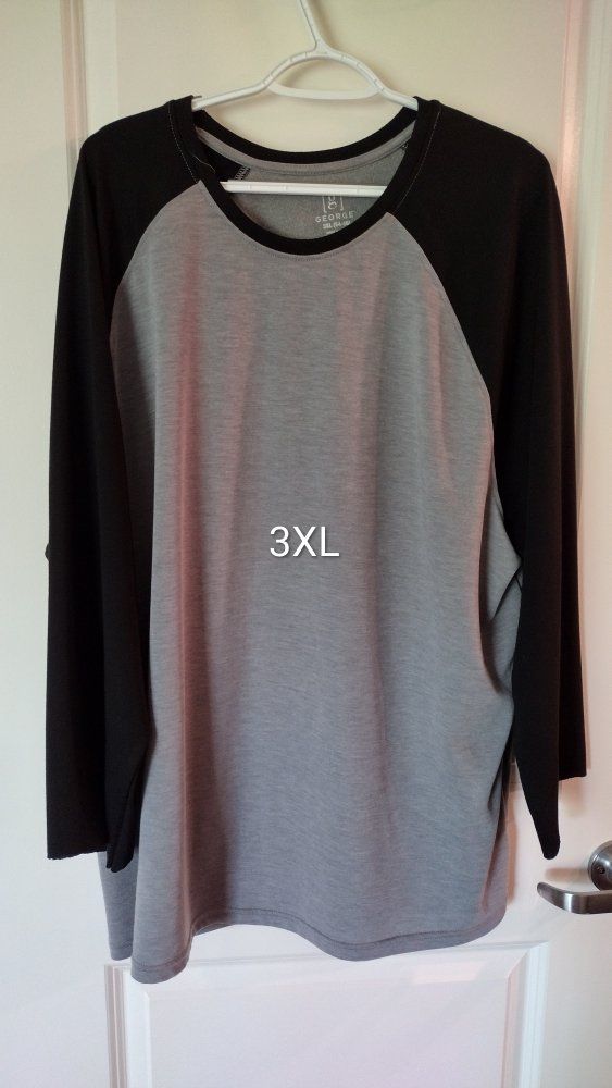 George Men's 3XL Gray & Black Long Sleeve Raglan T-Shirt