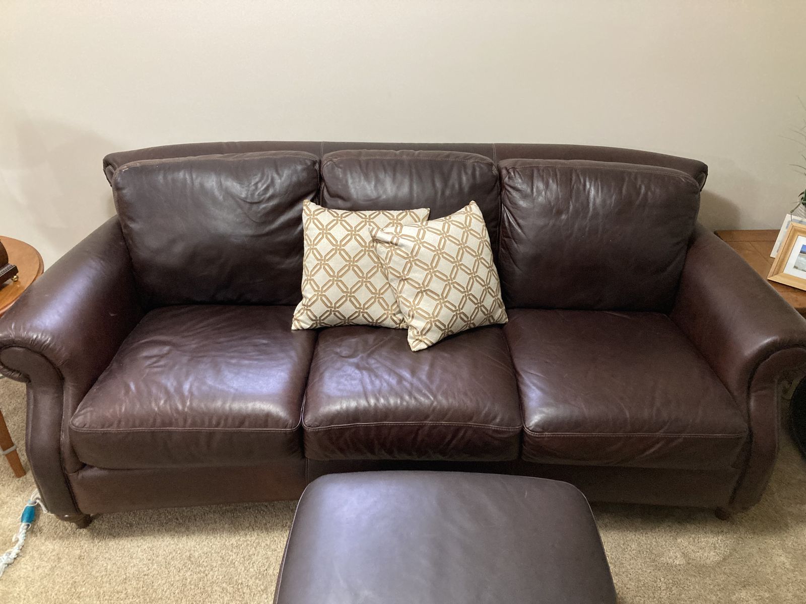 Brown leather sofa