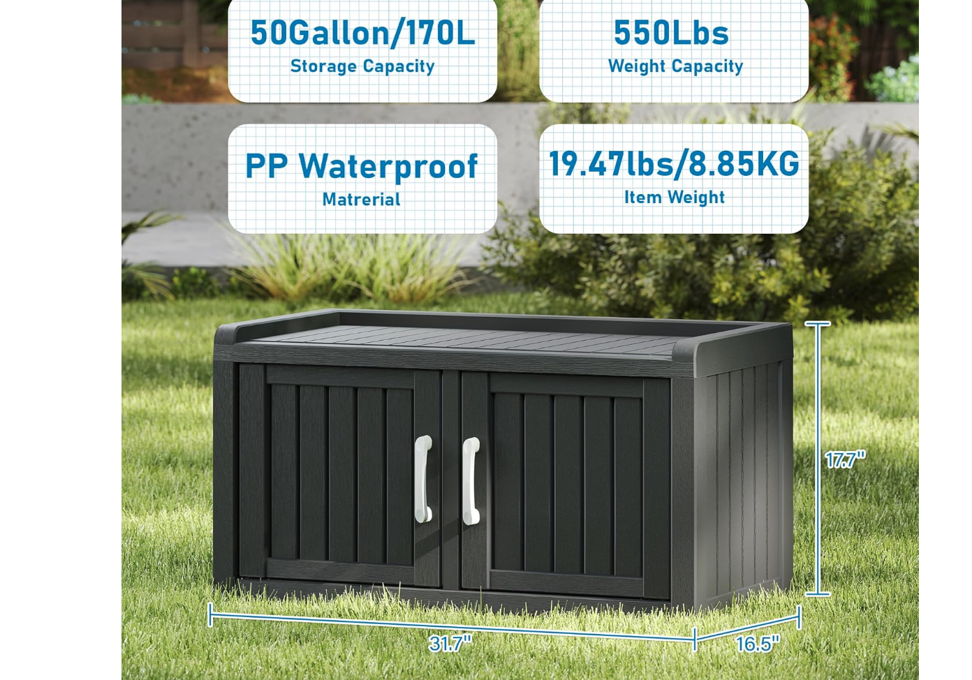 New in Box Shoe Storage Cabinet, Waterproof UV-Resistant Entryway Storage Bench Indoor Outdoor