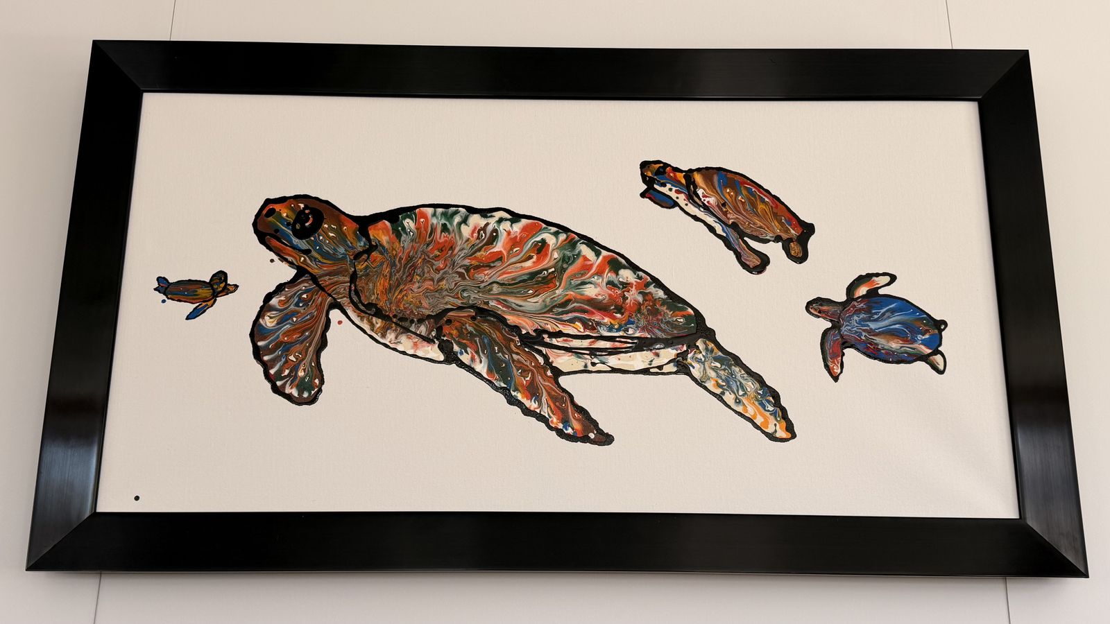 Estate sale - 48" x 24" painting of sea turtles with black metallic frame