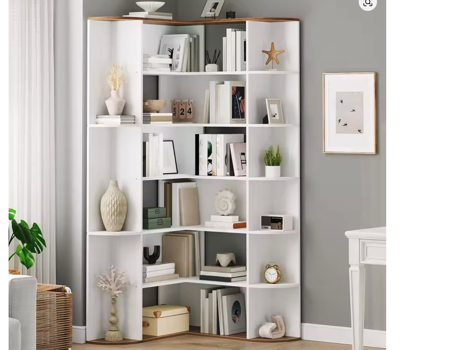New in Box  74 inch Tall 6-Tier L-Shaped Modern Bookshelf with Open Storage