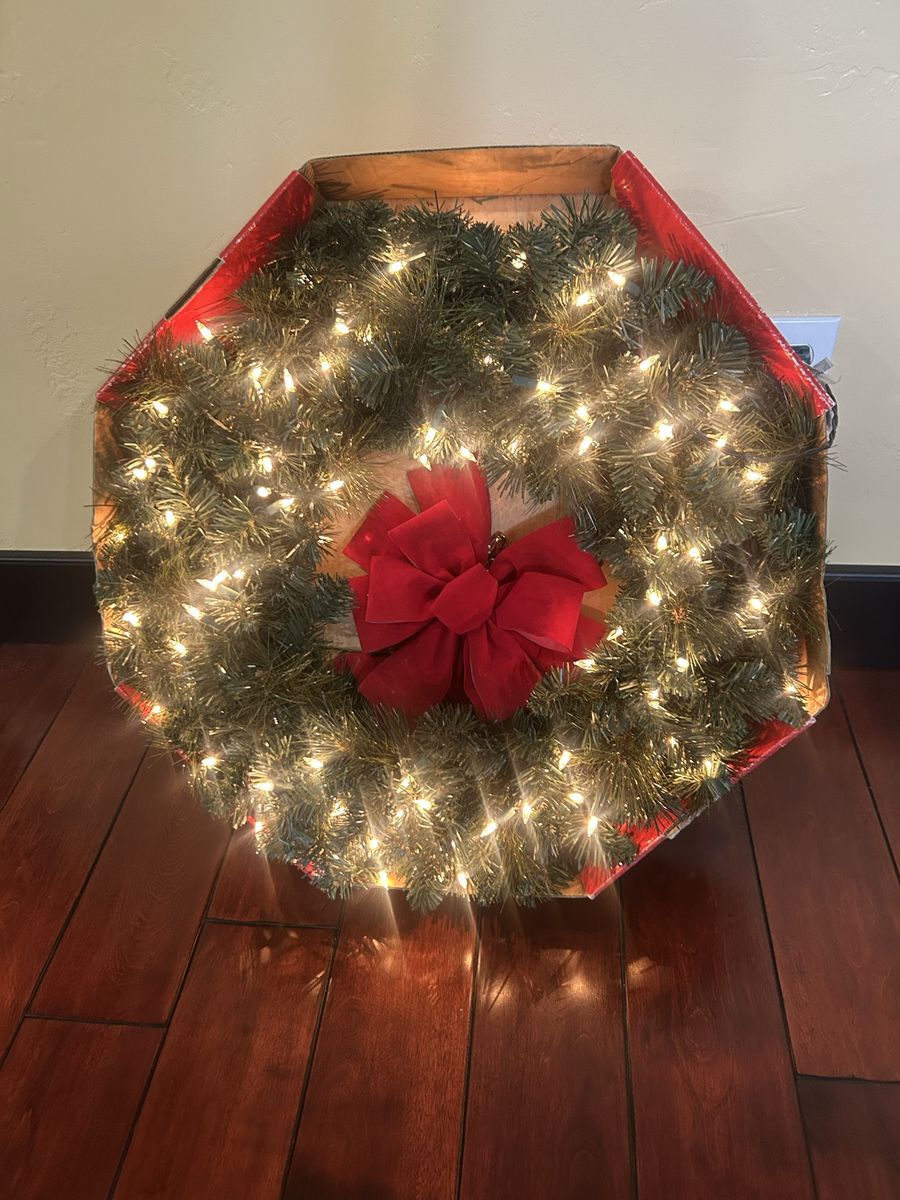 23” Lighted Christmas Wreath with Red Bow - Indoor/Outdoor Holiday Decor