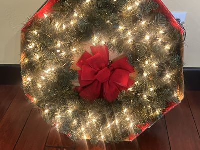 23” Lighted Christmas Wreath with Red Bow - Indoor/Outdoor Holiday Decor