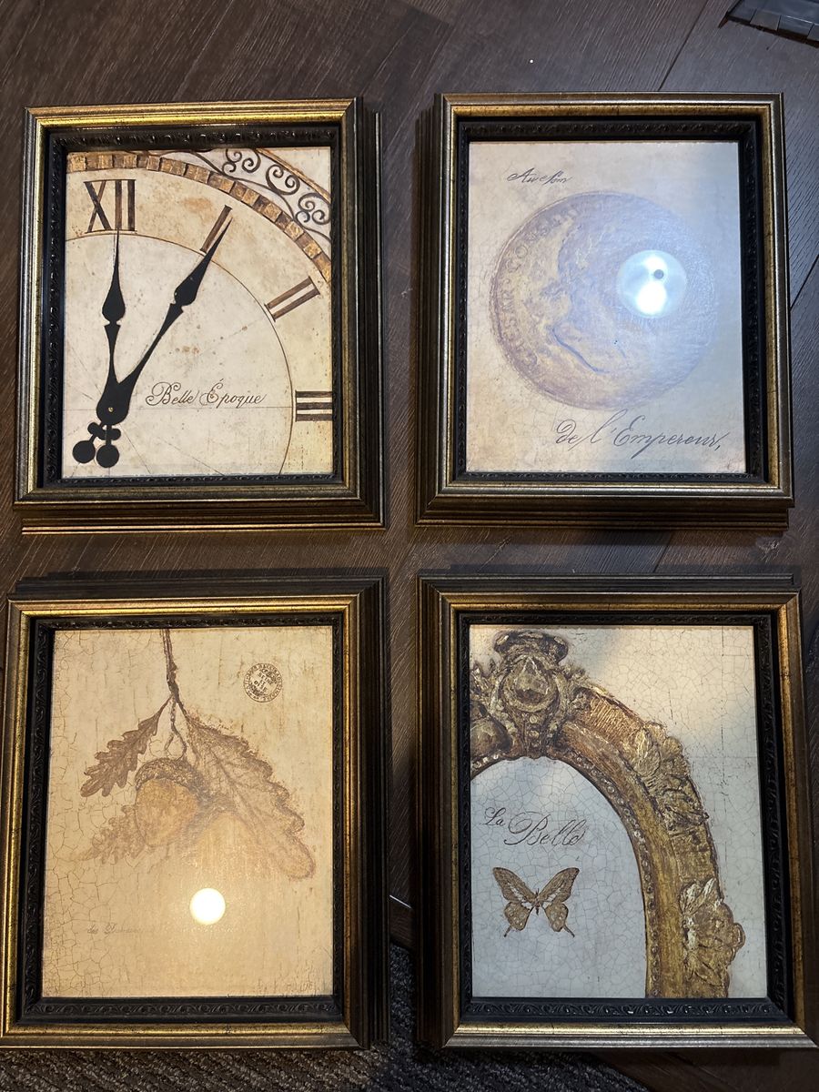 Set of 4 Belle Epoque Framed Art Prints - Vintage Style Wall Decor, Gold Frames, 12x12 inches