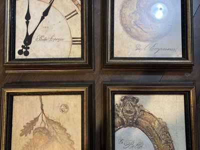 Set of 4 Belle Epoque Framed Art Prints - Vintage Style Wall Decor, Gold Frames, 12x12 inches