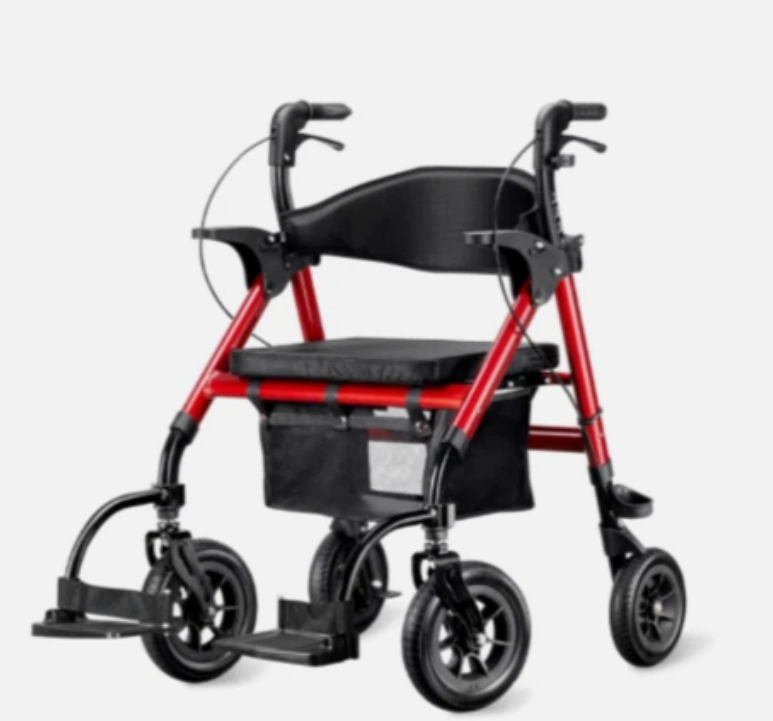 New Farani IF-M04B 2-in-1 Rollator Walker Wheelchair Combo 10” Outdoor Foldable & Foot Rests